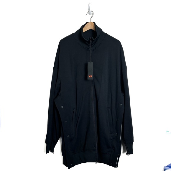 Adidas Y-3 Yohji Yamamoto Jacket Mens Large Black Trench Coat Snap Track Zip - Picture 1 of 16